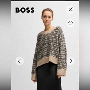 BOSS Women's Knit Boxy Cropped Sweater Black & Cream, Oversized Small *pls read*